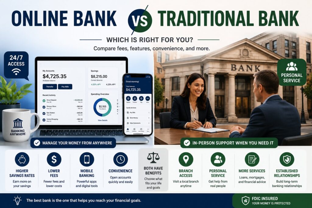Online bank vs traditional bank comparison